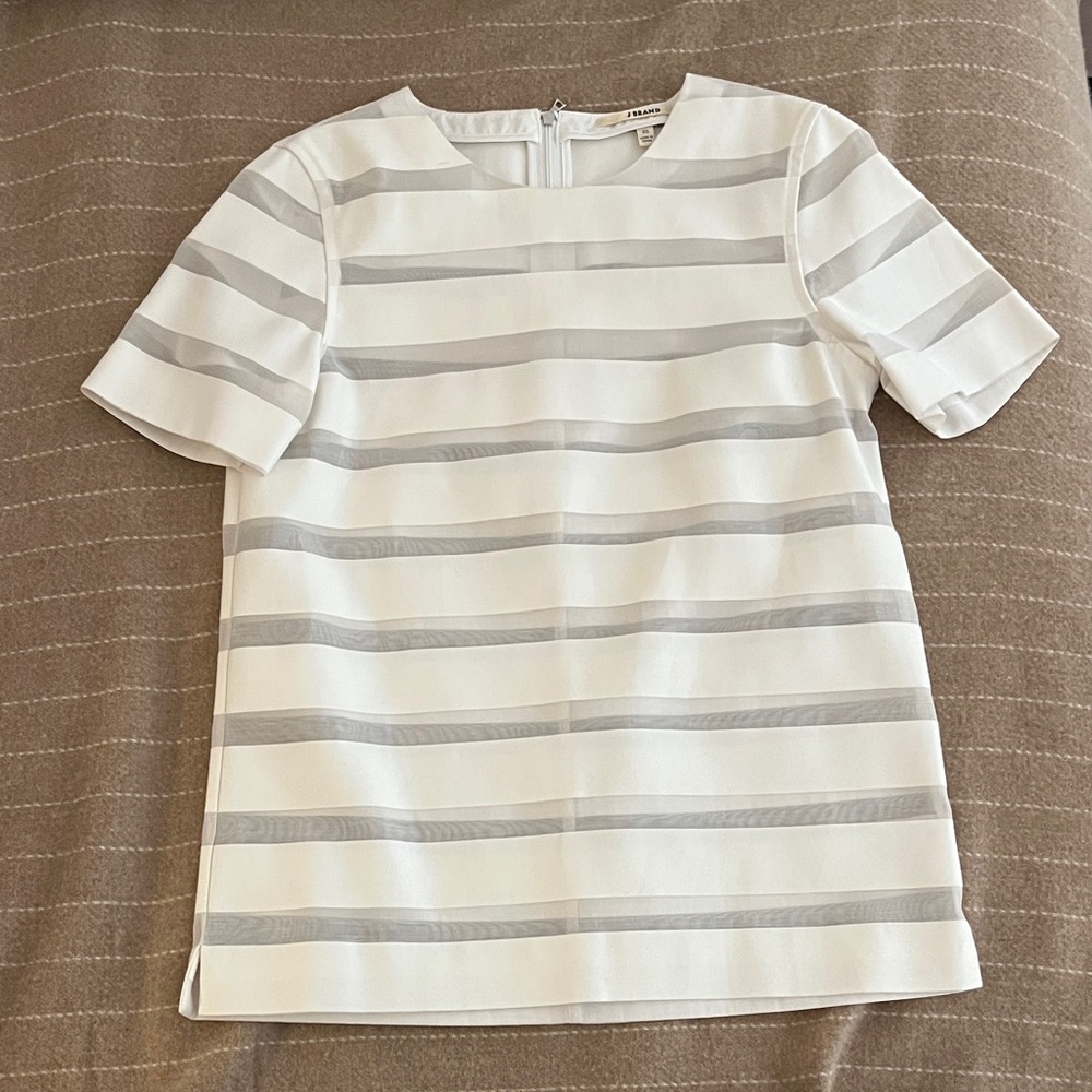 White Sheer Striped Short Sleeve Top